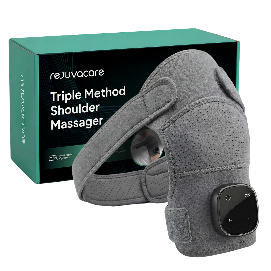 RejuvaCare Triple Method Shoulder Massager shown with its packaging